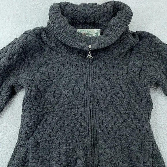 Aran Crafts Zip Cardigan Sweater Womens L Merino Wool Knit Ireland‎ Cowl Neck - Picture 2 of 9